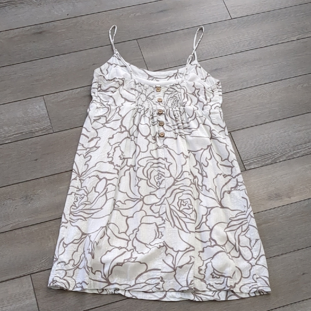 White and Brown Floral Dress With Button Detailing - Picture 4 of 11